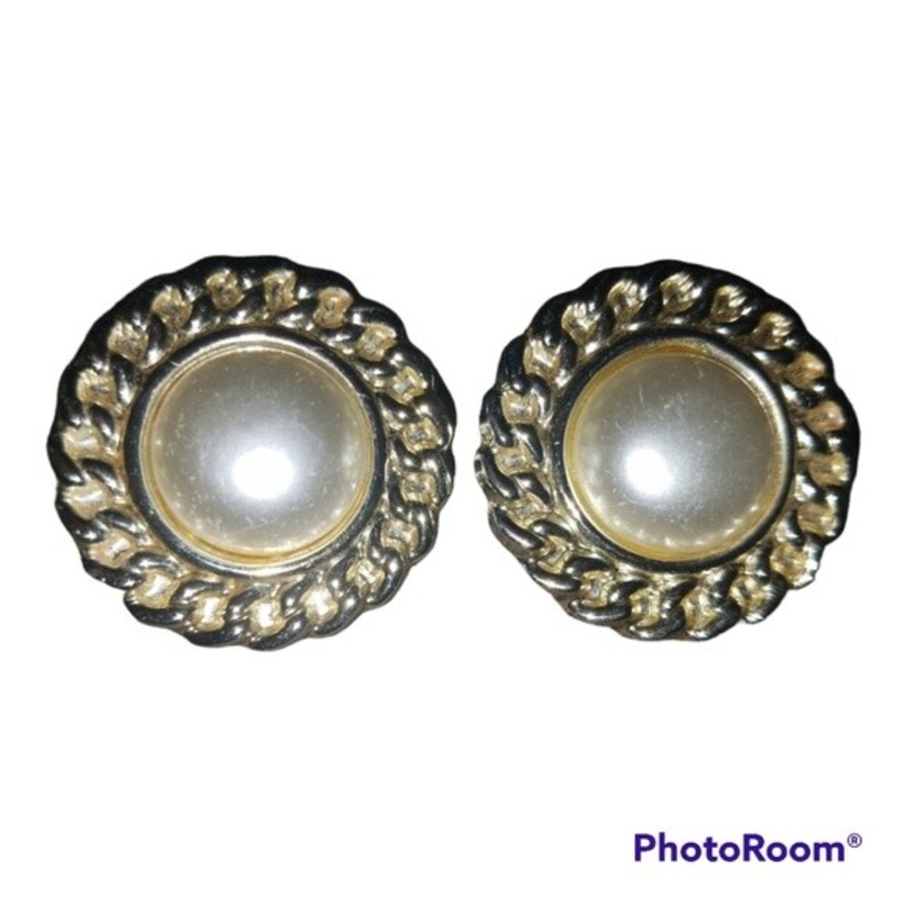 Vintage Light Gold Colored Earrings with Pearl Center
